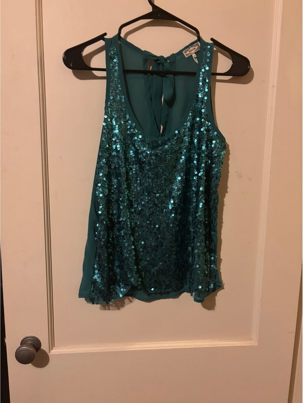 Teal sequined sleeveless top Medium